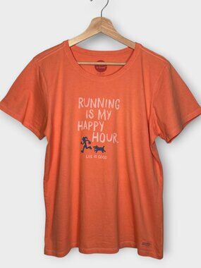 LIFE IS GOOD Crusher Tee Classic Fit LARGE Unisex Peach Running